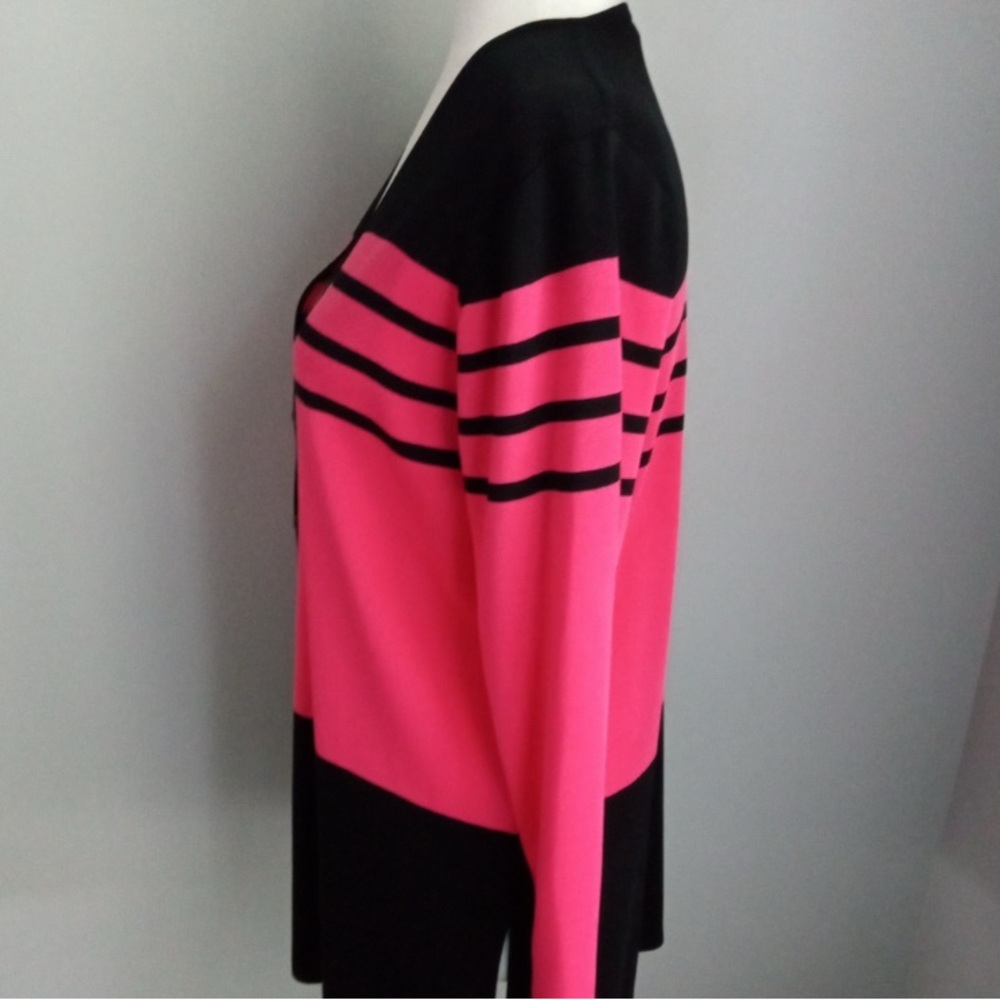 Misook black & pink striped cardigan sweater size petite small - Picture 4 of 10